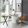 Dev Wooden Desk Natural 55L x 23.6W x 30H 3 Storage Drawers Leather Handles