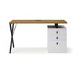 Dev Wooden Desk Natural 55L x 23.6W x 30H 3 Storage Drawers Leather Handles