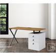 Dev Wooden Desk Natural 55L x 23.6W x 30H 3 Storage Drawers Leather Handles