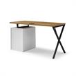 Dev Wooden Desk Natural 55L x 23.6W x 30H 3 Storage Drawers Leather Handles