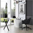 Dev Wooden Desk White  55L x 23.6W x 30H 3 Storage Drawers Leather Handles