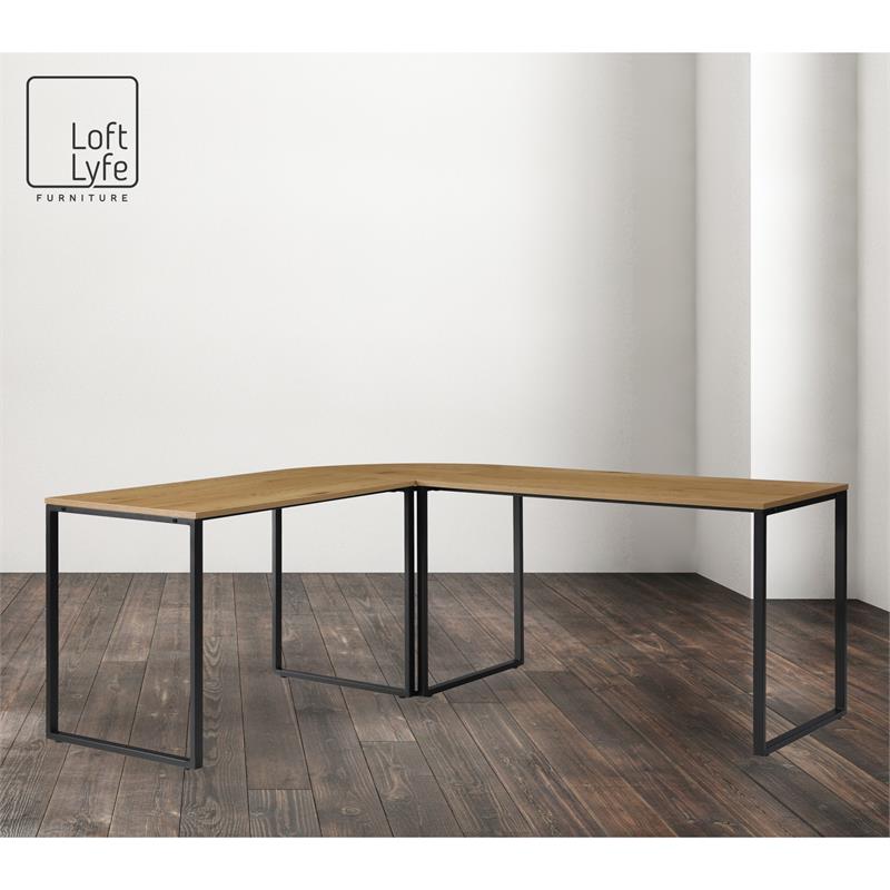 Jacelyn Desk Natural/Black  71L x 63W x 30H L-Shaped Curved Corner