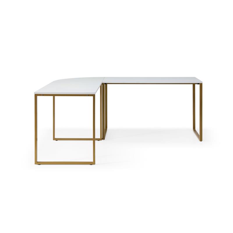 Jacelyn Desk White/Gold  71L x 63W x 30H L-Shaped Curved Corner