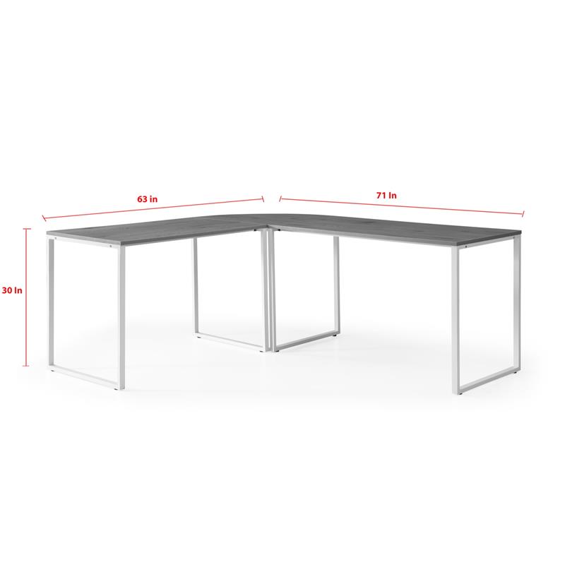 Jacelyn Desk White/Gold  71L x 63W x 30H L-Shaped Curved Corner