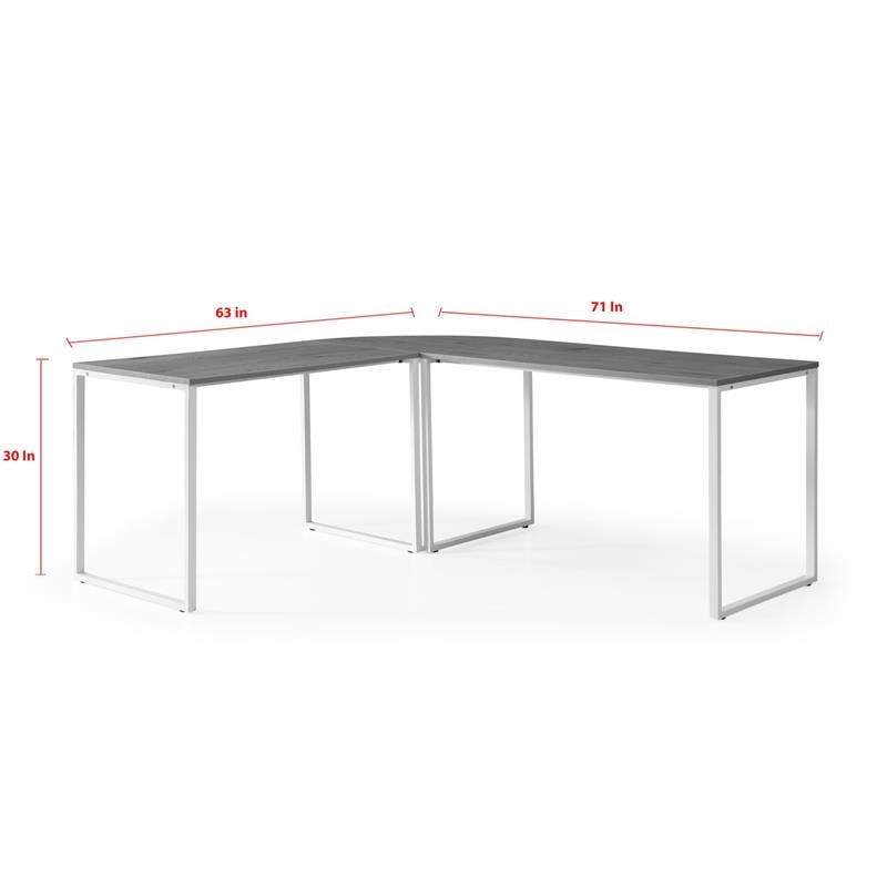 Jacelyn Desk Natural/White  71L x 63W x 30H L-Shaped Curved Corner