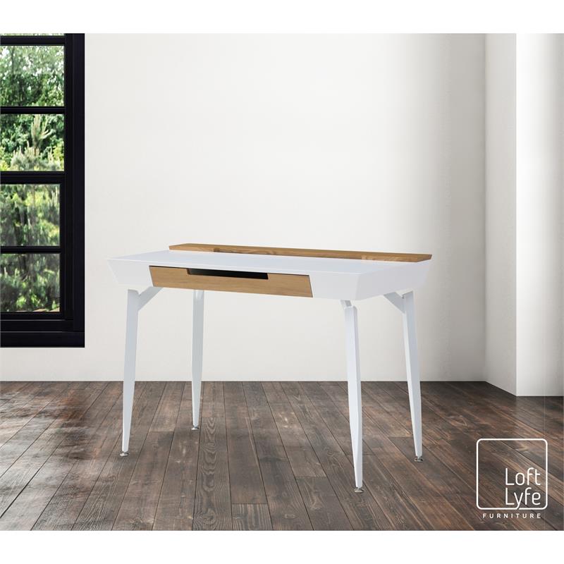 Zayda Wooden Desk White/Natural 43.7L x 21.6W x 30H 3 Storage Drawers
