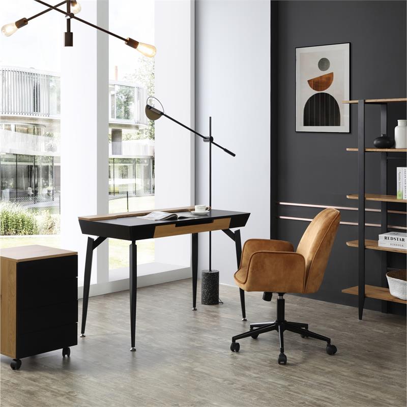 Zayda Wooden Desk Black/Natural 43.7L x 21.6W x 30H 3 Storage Drawers