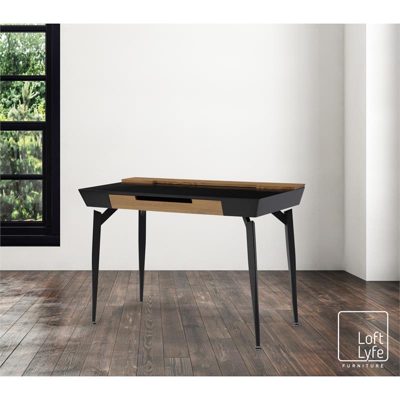 Zayda Wooden Desk Black/Natural 43.7L x 21.6W x 30H 3 Storage Drawers