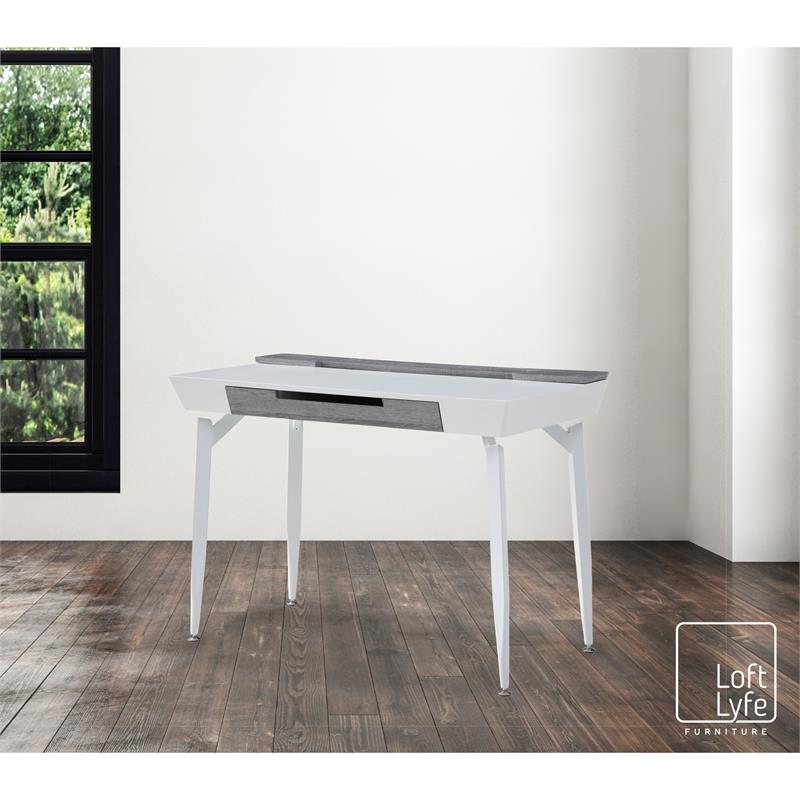 Zayda Wooden Desk White/Grey 43.7L x 21.6W x 30H 3 Storage Drawers