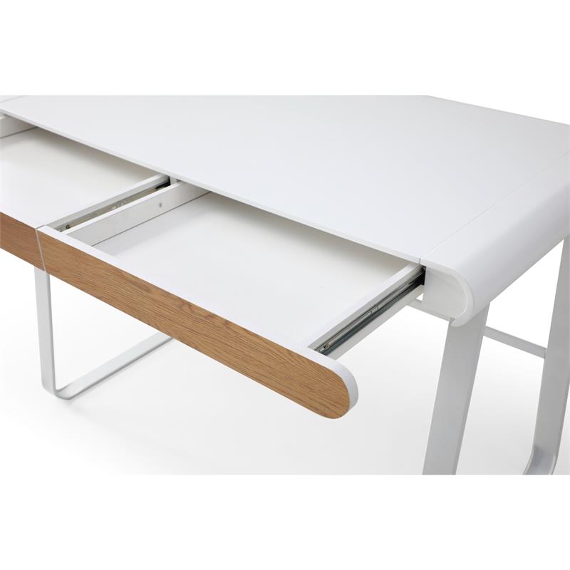 Faigy Wooden Desk White 43.3L x 21.6W x 30H 2 Storage Drawers Geometric Legs