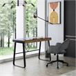 Faigy Wooden Desk Black  43.3L x 21.6W x 30H 2 Storage Drawers Geometric Legs