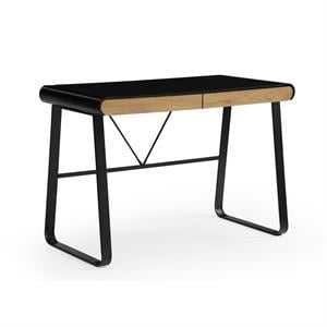 Faigy Wooden Desk Black  43.3L x 21.6W x 30H 2 Storage Drawers Geometric Legs