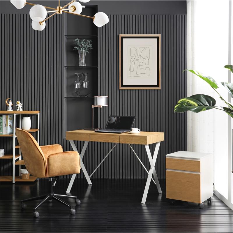 Mona Wooden Desk Natural/White 43.3L x 21.7W x 30H 1 Storage Drawer X-Leg