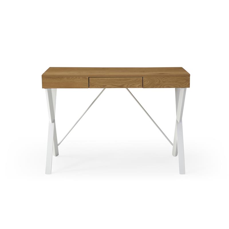 Mona Wooden Desk Natural/White 43.3L x 21.7W x 30H 1 Storage Drawer X-Leg