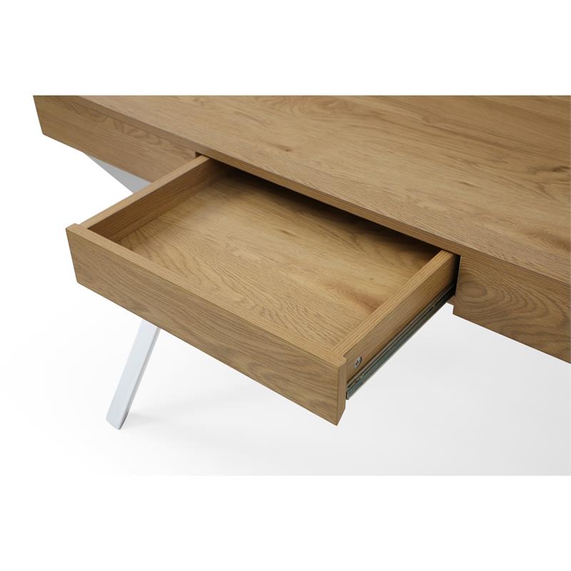 Mona Wooden Desk Natural/White 43.3L x 21.7W x 30H 1 Storage Drawer X-Leg