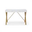 Mona Wooden Desk White/Gold  43.3L x 21.7W x 30H 1 Storage Drawer X-Leg Design