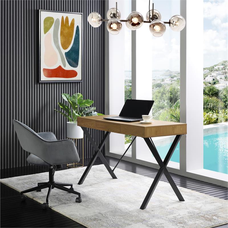 Mona Wooden Desk Natural/Black  43.3L x 21.7W x 30H 1 Storage Drawer X-Leg