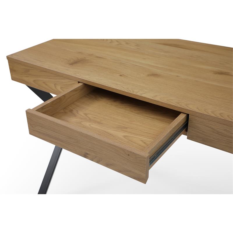Mona Wooden Desk Natural/Black  43.3L x 21.7W x 30H 1 Storage Drawer X-Leg