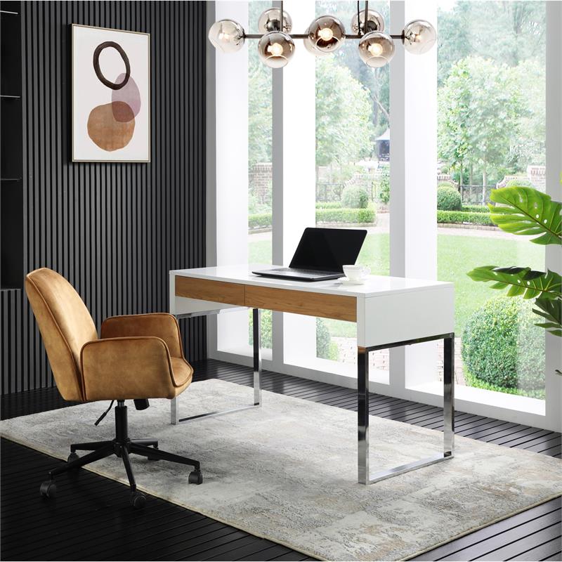 Estevan Desk White/Silver  47.2L x 23.6W x 30H 2 Storage Drawers Geometric Frame
