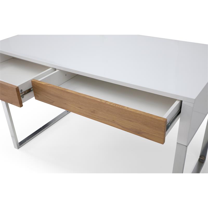 Estevan Desk White/Silver  47.2L x 23.6W x 30H 2 Storage Drawers Geometric Frame