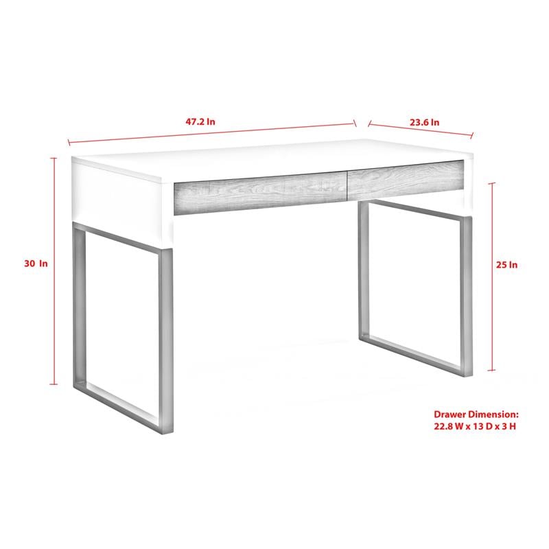 Estevan Desk White/Gold  47.2L x 23.6W x 30H 2 Storage Drawers Geometric Frame