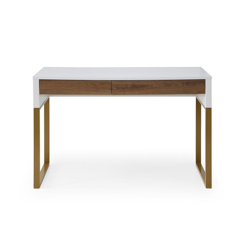 Estevan Desk White/Gold  47.2L x 23.6W x 30H 2 Storage Drawers Geometric Frame