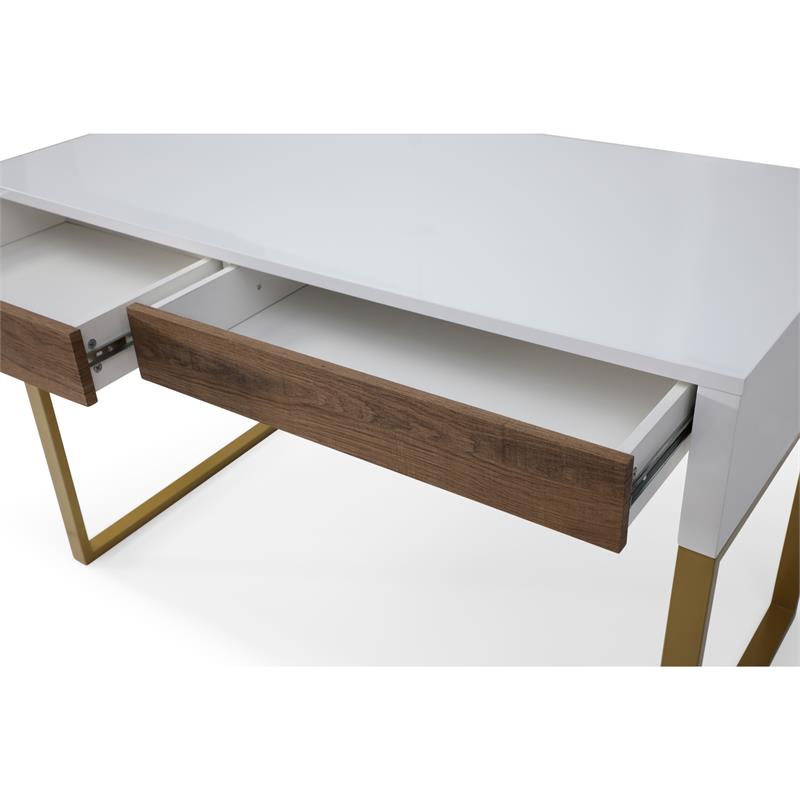 Estevan Desk White/Gold  47.2L x 23.6W x 30H 2 Storage Drawers Geometric Frame