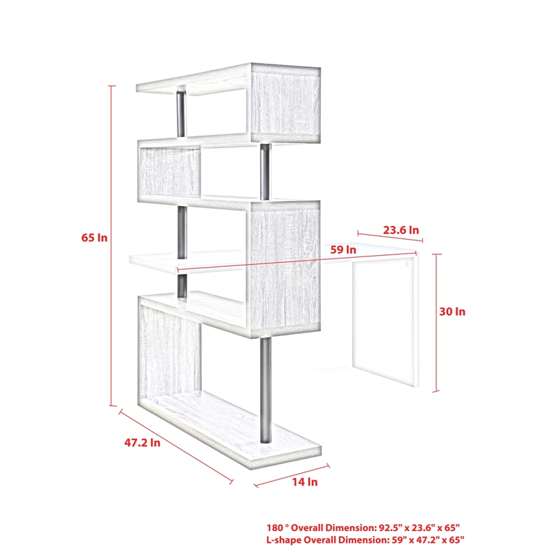 Nazir Wooden Desk White/Grey 92.5L x 23.6W x 65H Reversible Space Design