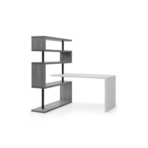 Nazir Wooden Desk White/Grey 92.5L x 23.6W x 65H Reversible Space Design