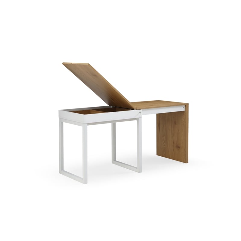 Kaliah Wooden Desk Natural/White 63L x 21.6W x 30H Extendable-2 Top Open Storage