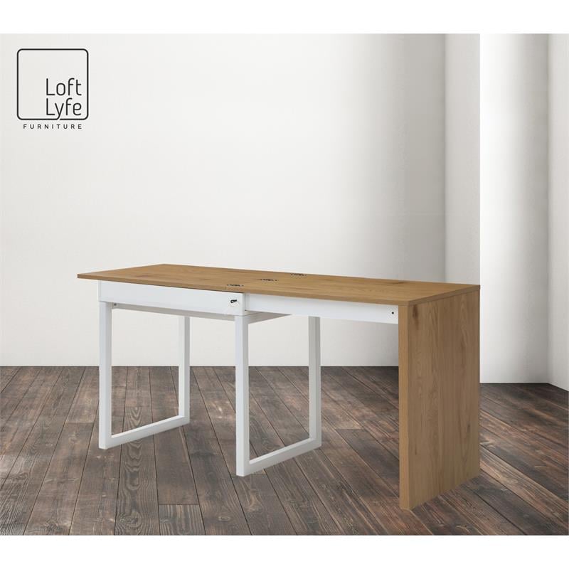 Kaliah Wooden Desk Natural/White 63L x 21.6W x 30H Extendable-2 Top Open Storage
