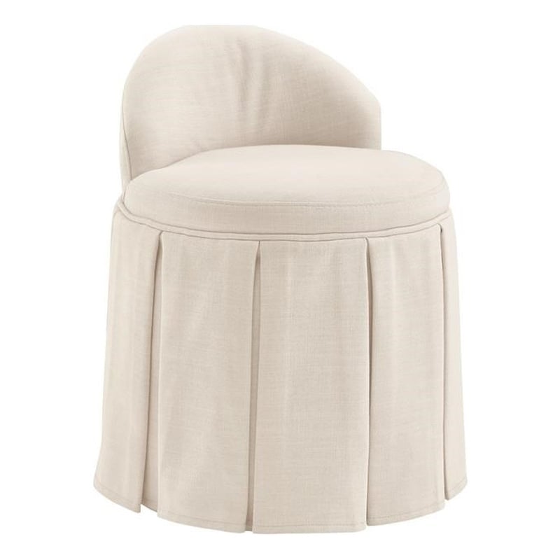 Adleigh Vanity Stool Beige Linen 17.9L x 18.5W x 23.6H Slipcover Skirted