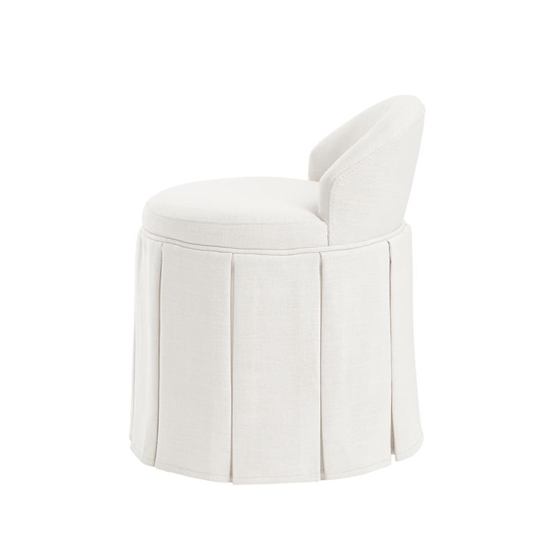 Adleigh Vanity Stool Cream White Linen 17.9L x 18.5W x 23.6H Slipcover Skirted