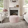 Irvin Ottoman Light Pink Linen 32L x 32W x 16H Button Tufted Skirted