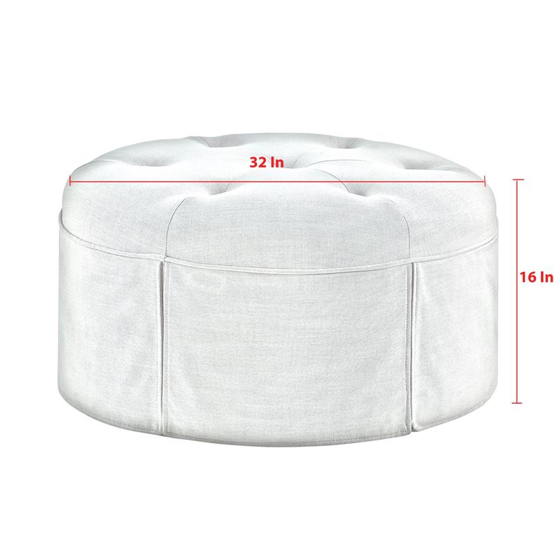 Irvin Ottoman Light Pink Linen 32L x 32W x 16H Button Tufted Skirted