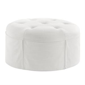 Irvin Ottoman Pure White Linen 32L x 32W x 16H Button Tufted Skirted