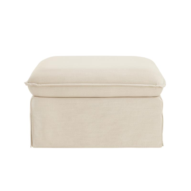 Clifton Ottoman Beige Linen 30.3L x 26.7W x 17.7H Upholstered Skirted