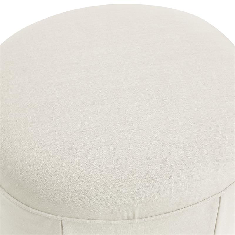 Denis Ottoman Beige Linen 26L x 23.2W x 16.5H Upholstered Slipcover Skirted