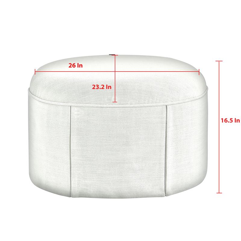 Denis Ottoman Beige Linen 26L x 23.2W x 16.5H Upholstered Slipcover Skirted