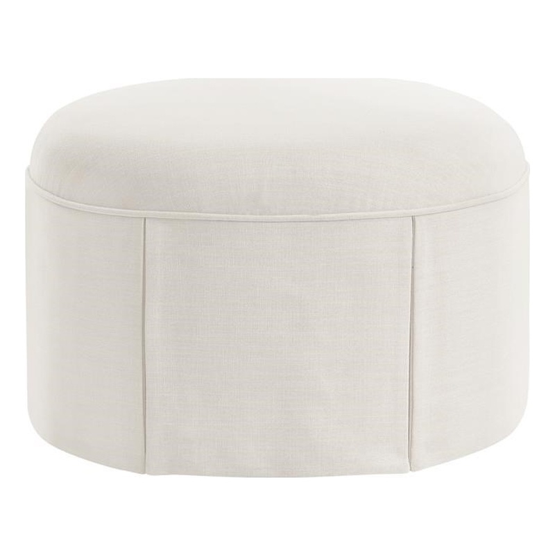 Denis Ottoman Beige Linen 26L x 23.2W x 16.5H Upholstered Slipcover Skirted