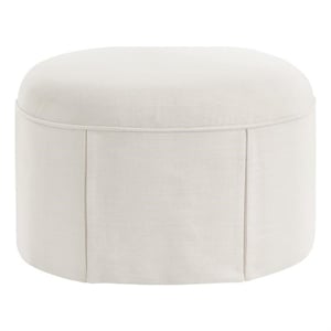 Denis Ottoman Beige Linen 26L x 23.2W x 16.5H Upholstered Slipcover Skirted