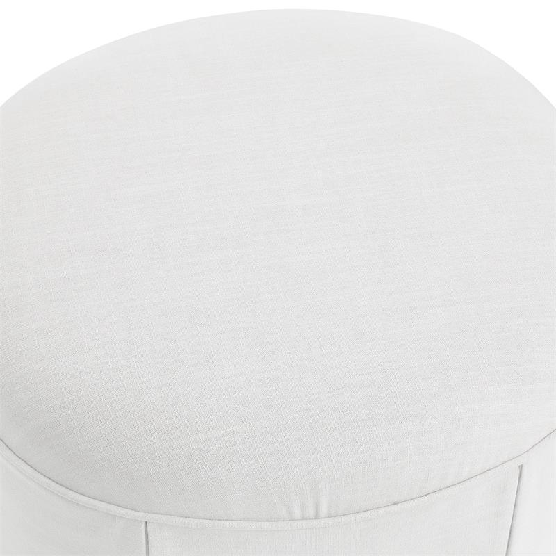 Denis Ottoman Pure White Linen 26L x 23.2W x 16.5H Upholstered SlipcoverSkirted