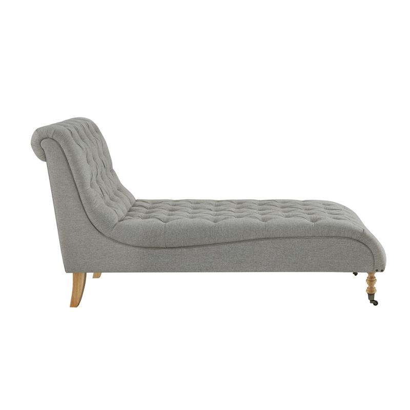 Vaida Chair Grey Linen 67L x 30.5W x 36H Button Tufted Front Wheel Casters