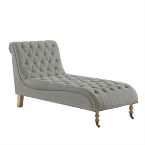 Vaida Chair Grey Linen 67L x 30.5W x 36H Button Tufted Front Wheel Casters