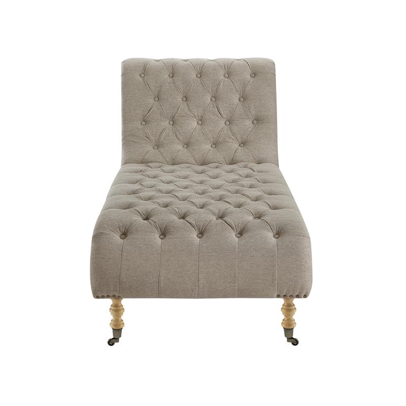 Vaida Chair Taupe Linen 67L x 30.5W x 36H Button Tufted Front Wheel Casters