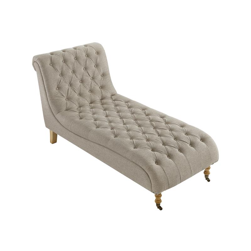 Vaida Chair Taupe Linen 67L x 30.5W x 36H Button Tufted Front Wheel Casters