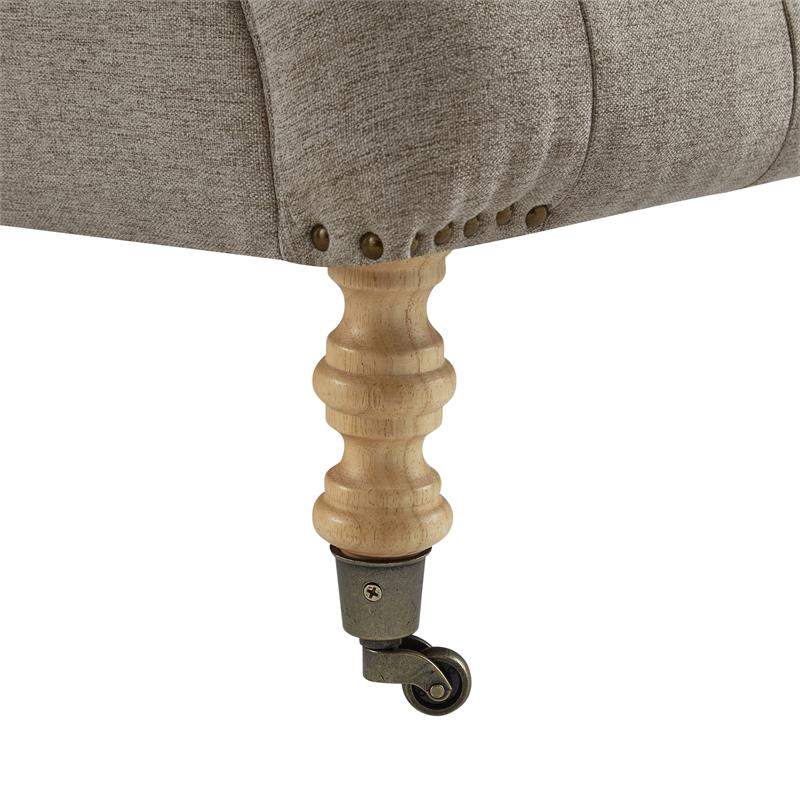 Vaida Chair Taupe Linen 67L x 30.5W x 36H Button Tufted Front Wheel Casters