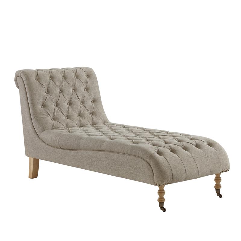 Vaida Chair Taupe Linen 67L x 30.5W x 36H Button Tufted Front Wheel Casters
