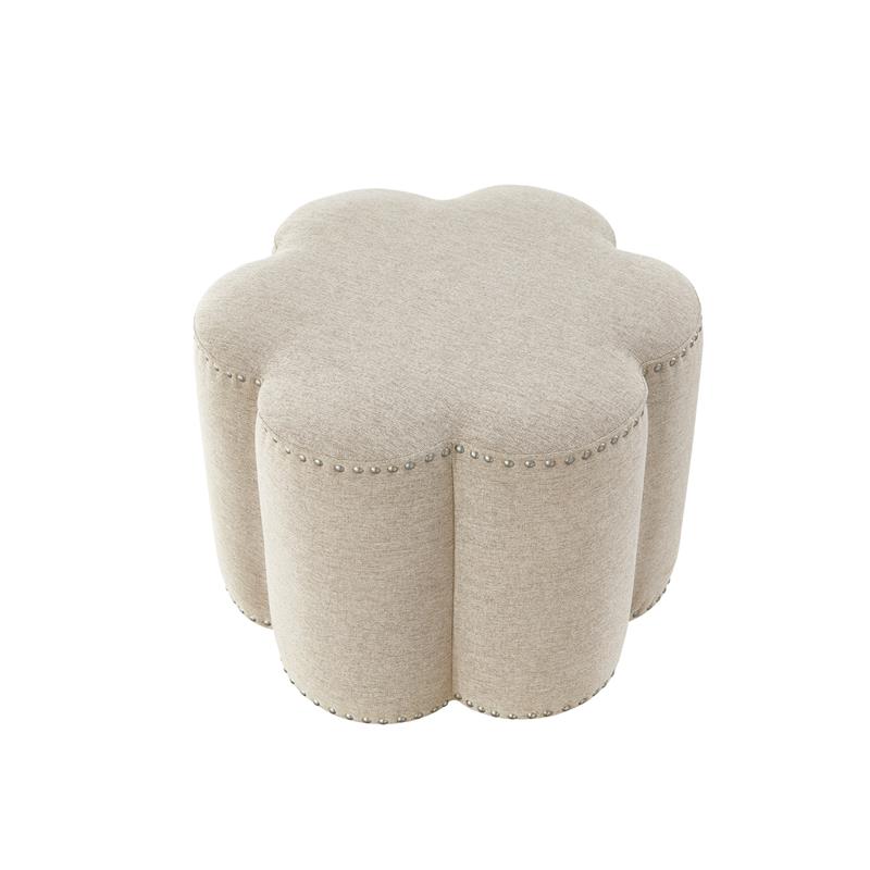 Jamil Ottoman Light Beige Linen 24.5L x 24.5W x 18.5H Upholstered Nailhead Trim