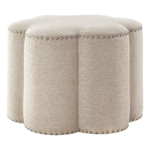 Jamil Ottoman Light Beige Linen 24.5L x 24.5W x 18.5H Upholstered Nailhead Trim